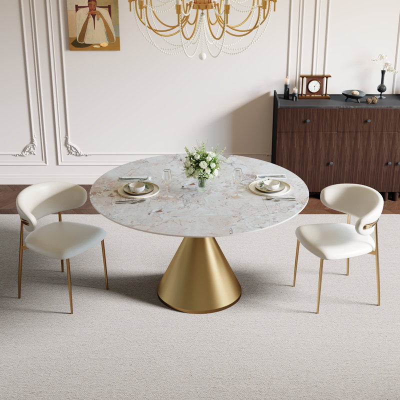 Table de salle à manger ronde moderne en pierre frittée, 31 po/39 po/43 po/47 po, H 29,52 po x l 47 po x P 47 po, Mat crémeux