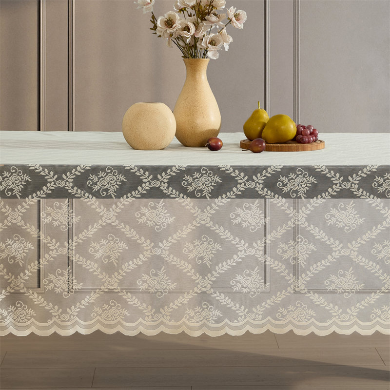 Nappe Hayson Floral Lace, Lin taupe, L 104 po x l 60 po