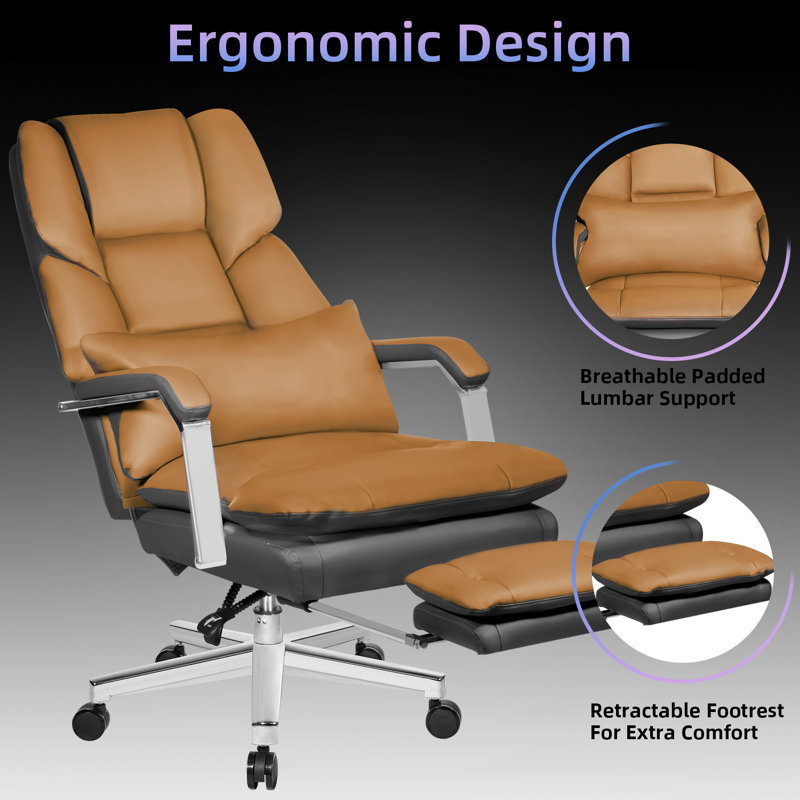 Cranbrook Big and Tall Ergonomic Reclining Executive Office Chair with Foot Rest, Brown/Black