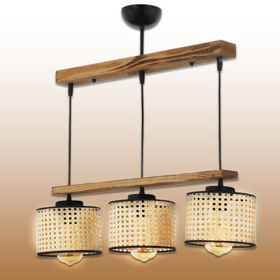 Adjustable Height 3 Lights Wood Body 2-Tiers Kitchen Island Pendant
