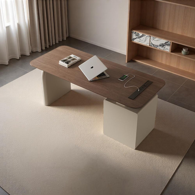 Bureau à tiroirs en bois massif avec charge sans fil, H 29,52 po x l 70,86 po x P 27,55 po