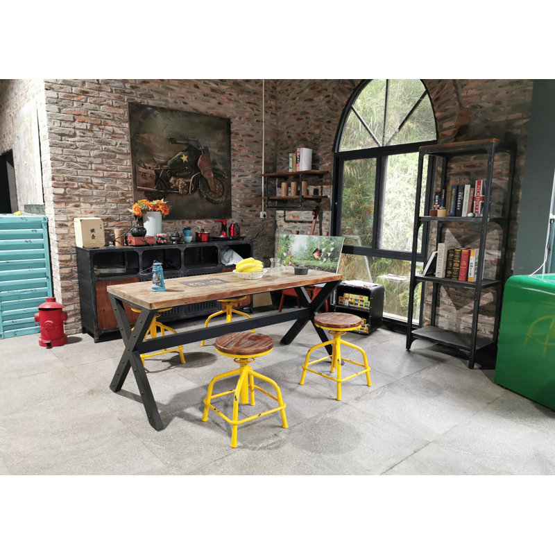 Tabouret de ferme Williston, Brun ructique, Jaune