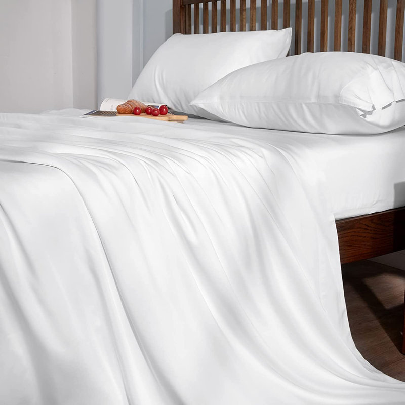 Ensemble de draps froids en rayonne de bambou, luxueusement doux et rafraîchissant, ensemble de draps blancs, Simple, Blanc