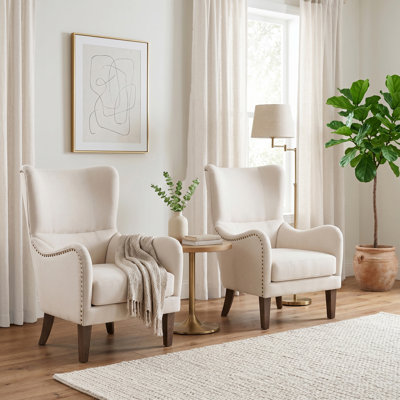 Upholstered Wingback Accent Chair Set of 2 with Nailhead Trim