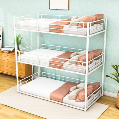 Metal Triple Bunk Bed with Safety Guardrails