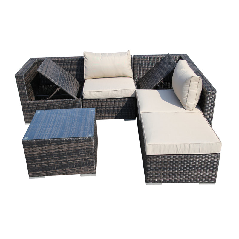 Bertradis 6 Seater Rattan Sofa Set, Mix Brown
