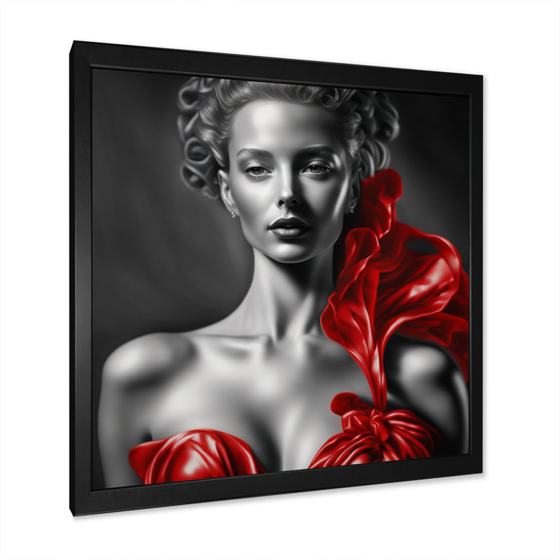 Reproduction rétro sur toile rétro, noir et rouge, Impression noire sur toile encadrée, H 16 po x l 16 po x P 1 po