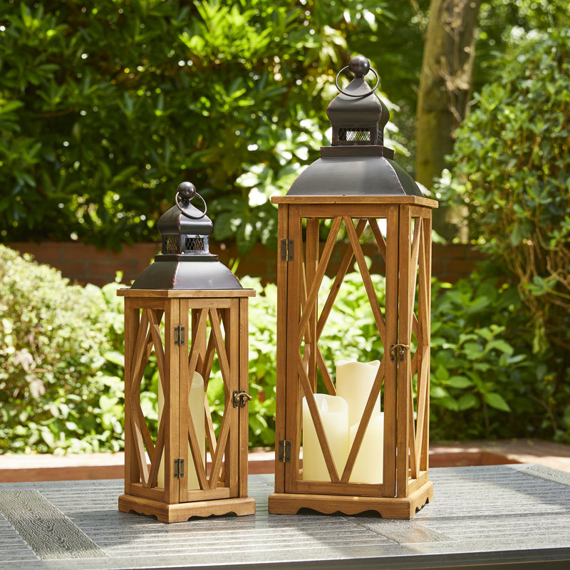 Medders Farmhouse Diamond Antique Tabletop Lantern Set, Brown