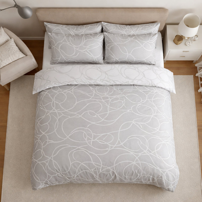 Alkistis Polyester Abstract Duvet Cover Set , Double - 2 Standard Pillowcases, Grey