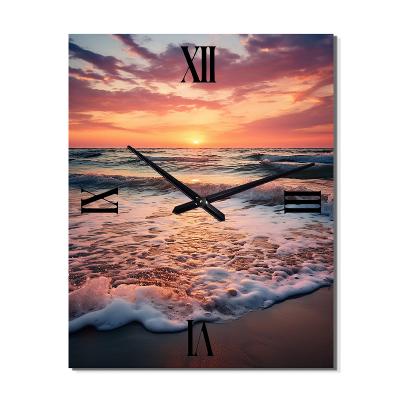 Photo de plage plage de sable Sablo - horloge murale moderne, H 32 po x l 24 po x P 1 po