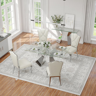 Ensemble de 6 chaises de salle à manger en velours blanc avec pieds en métal argenté miroir