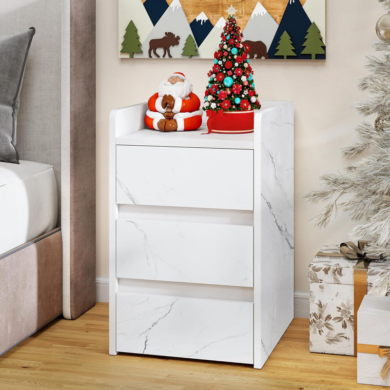 35cm W Manufactured Wood Bedside Table, White
