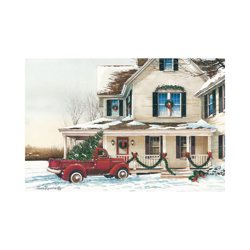 «Préparatifs pour Noël» par John Rossini - peinture sur toile tendue, H 26 po x l 40 po x 1,5 po