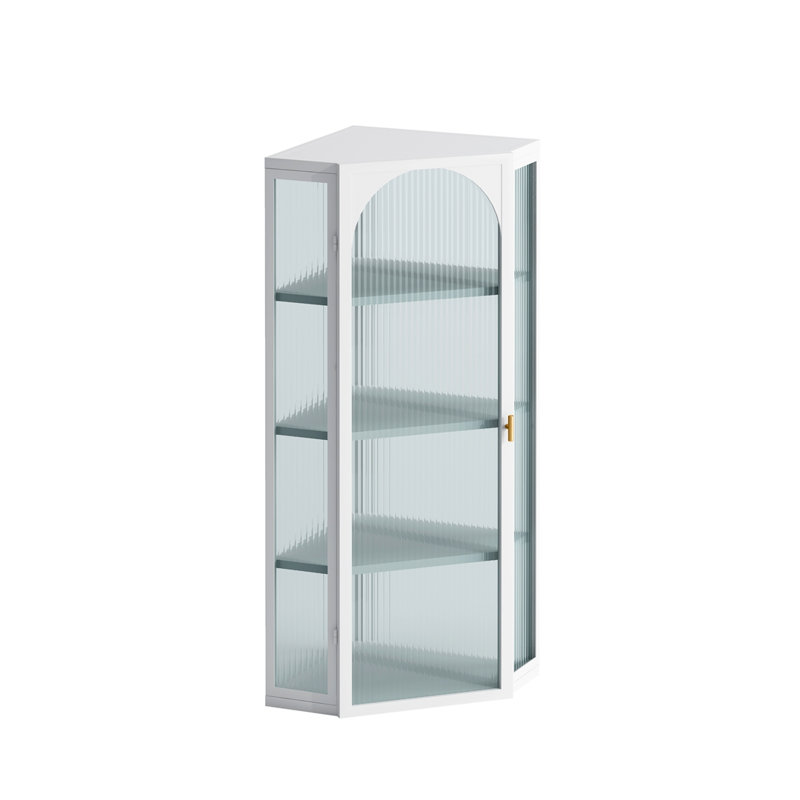 Armoire de coin murale avec portes en verre - Rangement compact à 4 niveaux pour la salle de bain, le salon et la chambre à coucher | Conception moderne antirouille