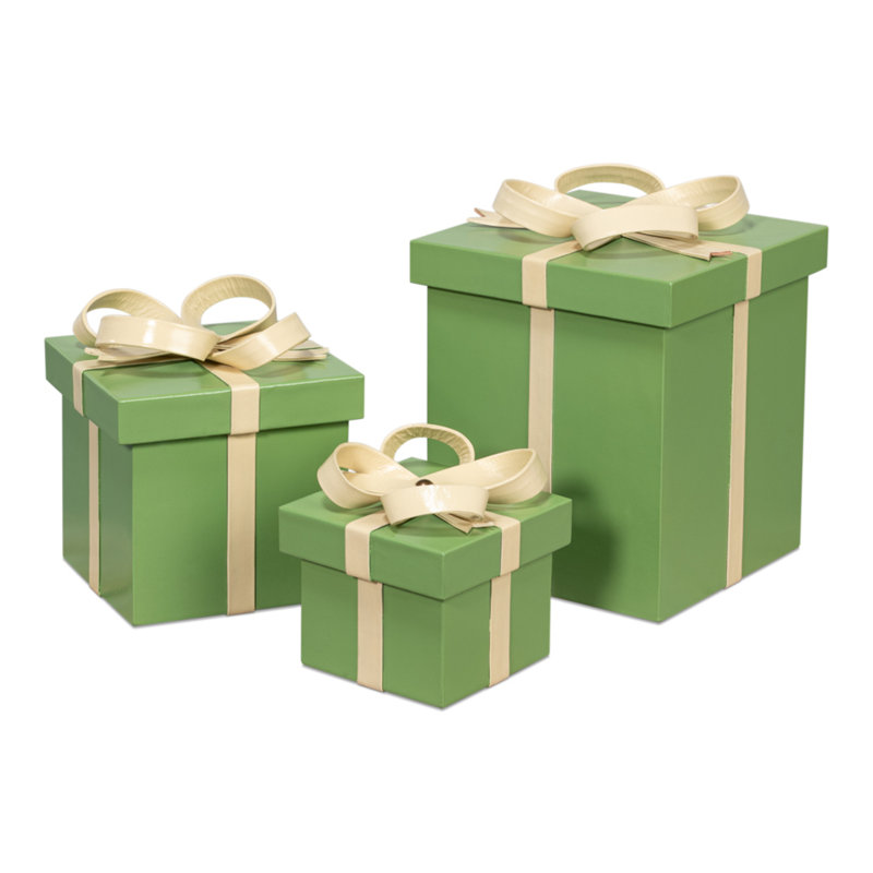 Ferrell 3 - Piece Leather/Wood Holiday Boxes Decorative Accent, Green