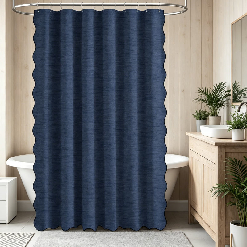 Rideau de douche festonné, ensemble de rideau de douche en lin texturé Boho avec 12 crochets en plastique, élégant rideau de salle de bain imperméable