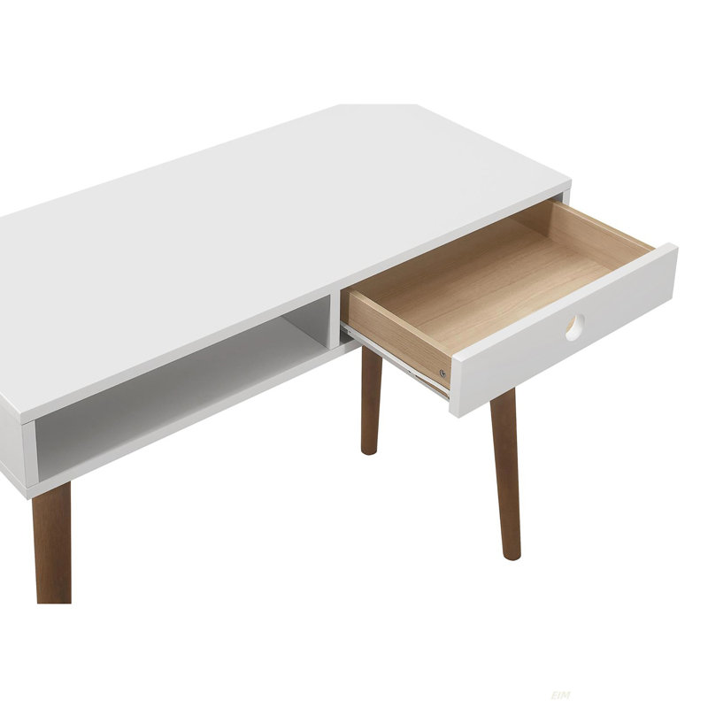 Bureau d'écriture à 1 tiroir blanc et noyer (bureau)