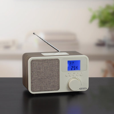 Modern & Contemporary Digital Mahogany Wood Electric Tabletop Clock with Alarm in Brown/White