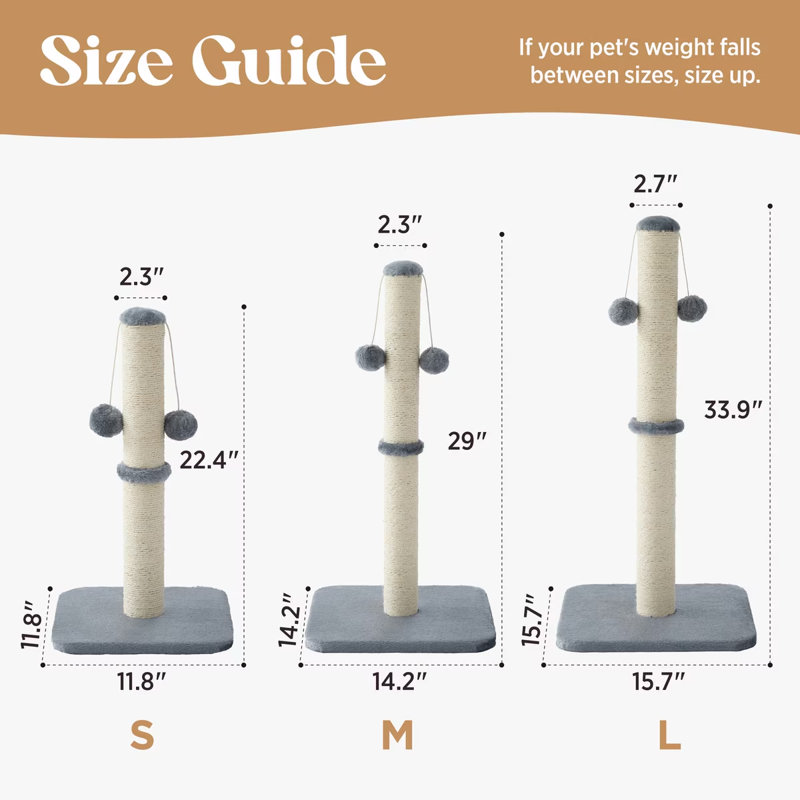 Grattoir pour chat en sisal Lesure, Gris, H 22,5 po x l 12 po x P 12 po 