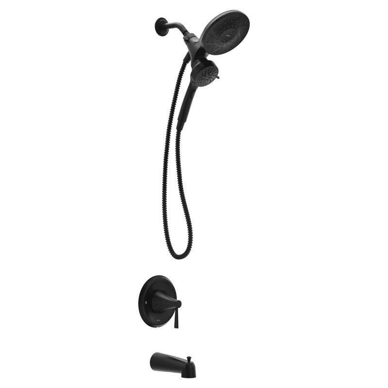 Ensemble de douche à main et pomme de douche Moen Ronan noir mat avec poignée, bec de baignoire et tuyau en métal, 82024BL