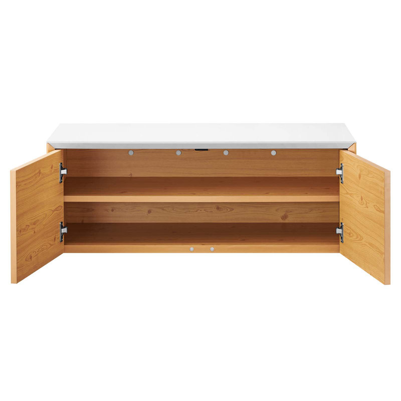 Modway Kinetic Wall-Mount Office Storage Cabinet, White/Natural