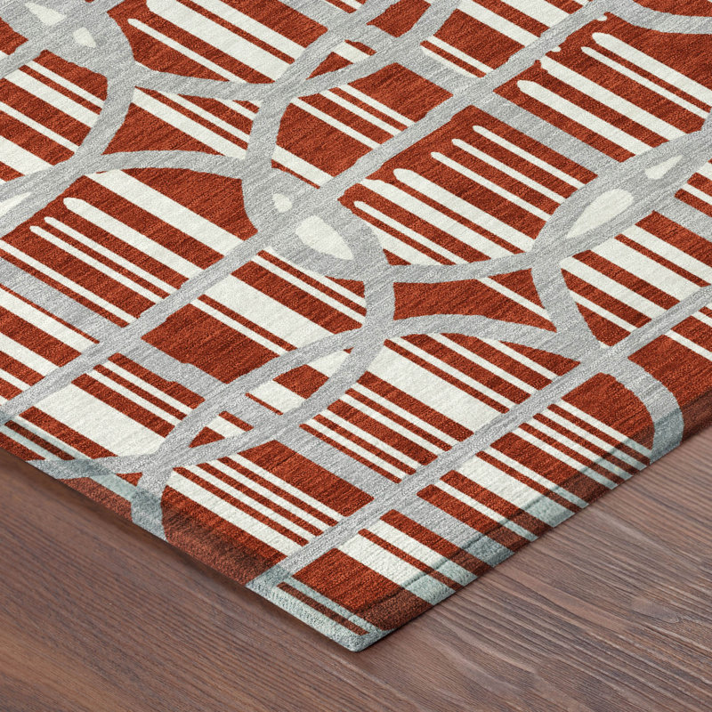 Machine Washable Indoor/Outdoor Chantille ACN2769 Geometric Rug, Red, 9' x 12'