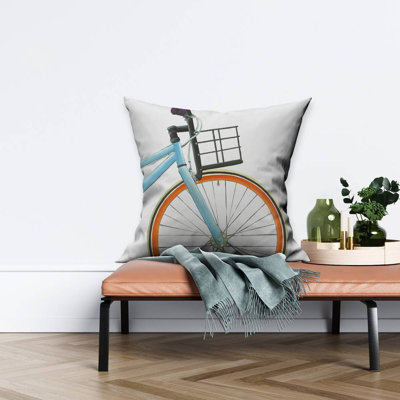 Orange and blue bike - 26"x26" Throw pillow - Poly twill - Print on demand