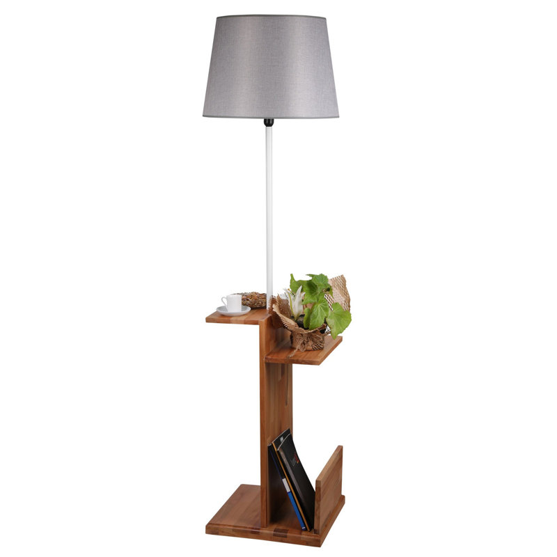 Pamela 170cm Tray Table Floor Lamp, Dark Grey, Brown/White