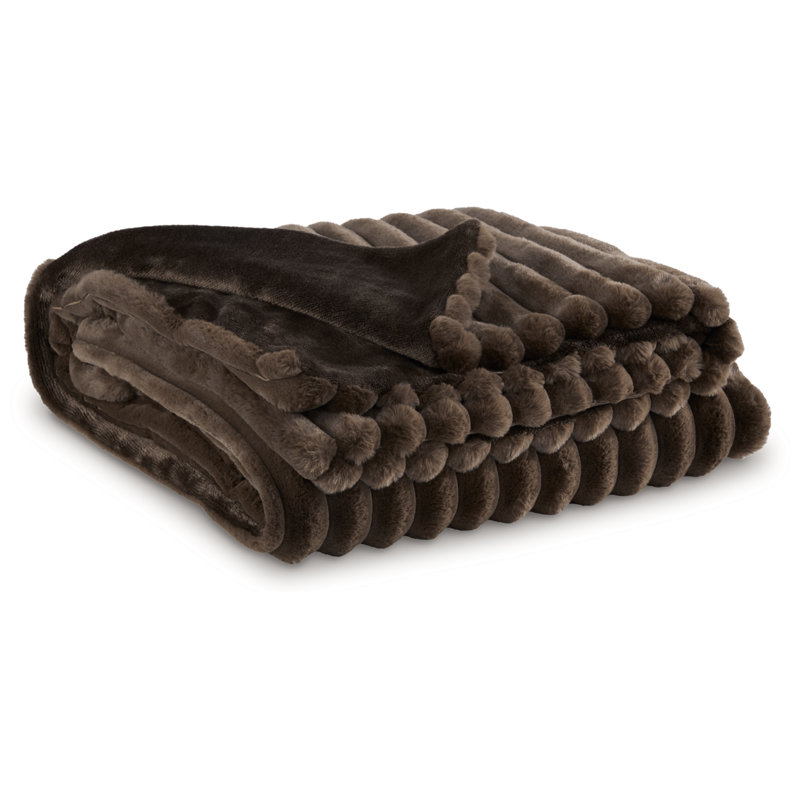 Neutral Faux Fur Reversible Machine Washable Throw Blanket