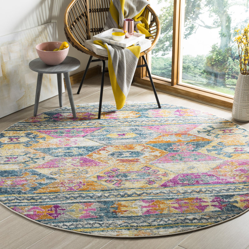 Felty Ikat Pink Area Rug, Round 6'7"