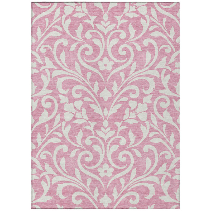 3' X 5' Pink And Ivory Floral Washable Indoor Outdoor Area Rug