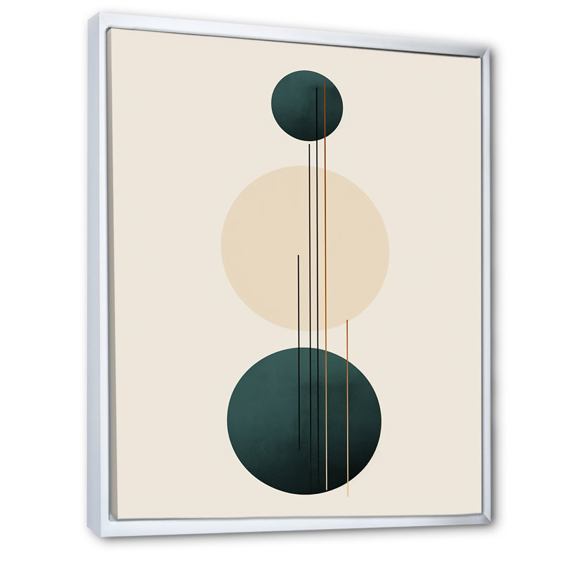 Motif géométrique Mid-Century rétro brun et bleu - Imprimé, H 32 po x l 24 po x P 1 po, Cadre flottant blanc