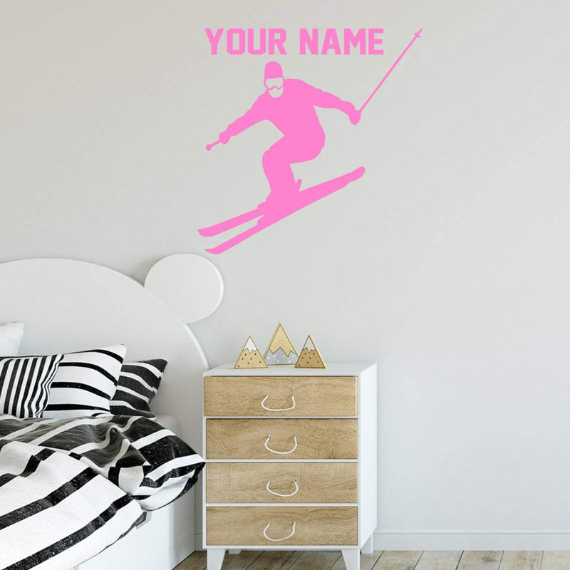 Décalcomanie murale de ski Trinx avec nom personnalisé - CS47, Rose, H 18,5 po x l 18 po