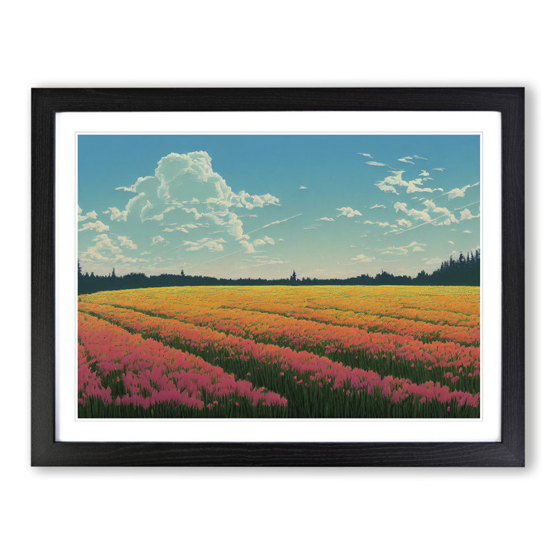 Spring Landscape Meadow Vol.7 - Single Picture Frame Print, Black, 46cm H x 64cm W x 2cm D