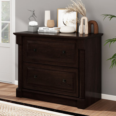 Roman Column Accent File Cabinet – Elegant Fluted Pillar Design, Antique Wood Like Finish, Spacious Storage Cabinet with File for Home Office, Dark Cherry
