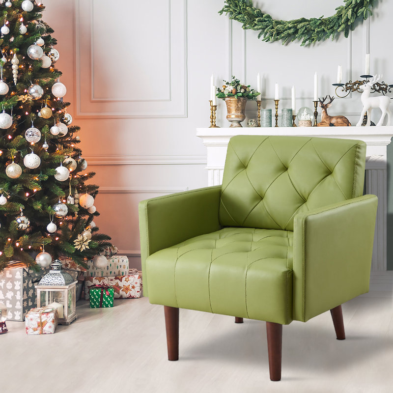 Fauteuil capitonné l 29,1 po Couey, Similicuir vert