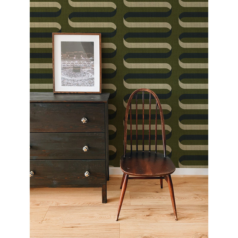 Folding Ribbon 10' L x 24" W Wallpaper Roll, Olive, Non-pasted, Non-Woven
