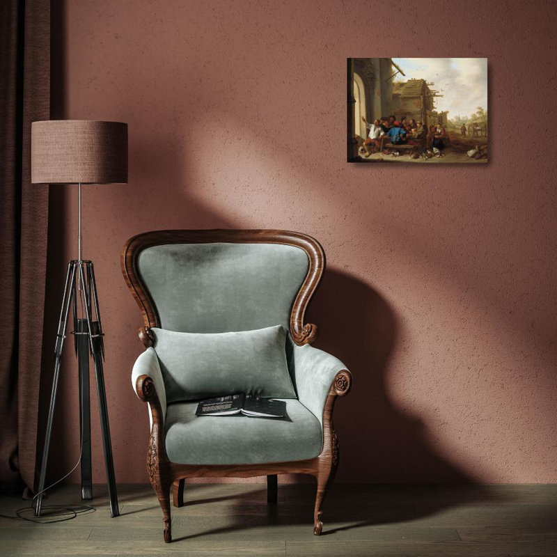 "Chiffres avant une auberge de village" par Cornelia Saftleven - Art mural sur toile tendue avec châssis, H 18 po x l 14 po