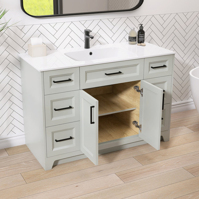 Rovel 48" Single Bathroom Vanity Cabinet with Solid Surface Top Sink Set in Light Gray