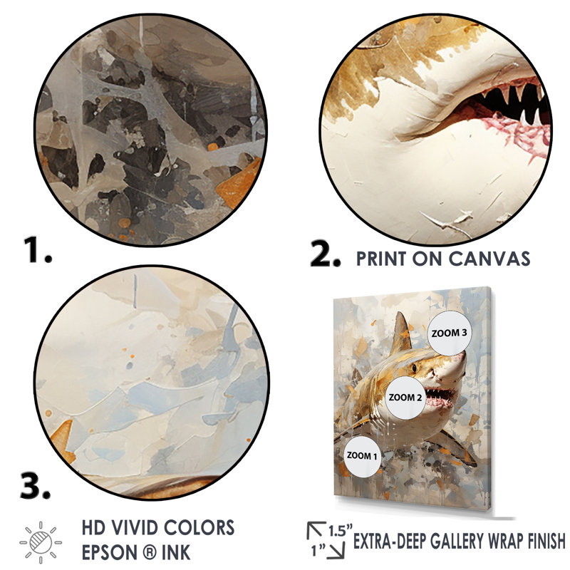 " Minimalism Shark Painting In Golden Beige I ", 32" H x 16" W x 1" D, White Single Picture Framed