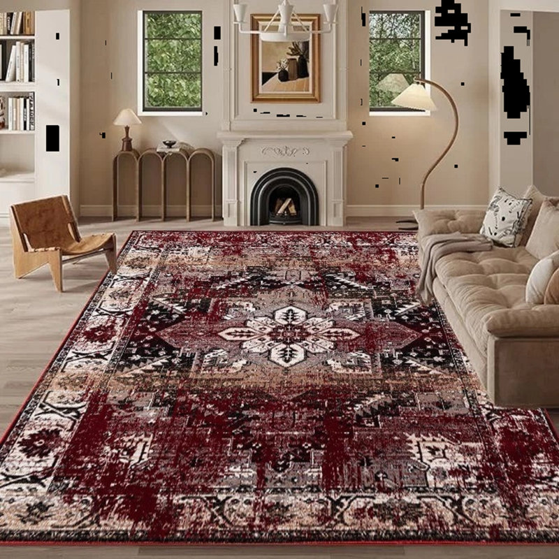 Floral and Oriental Flokati, Red, Rectangle 200 x 290 cm