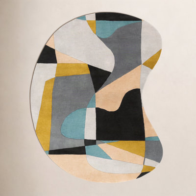 Gaye Gray Khaki Teal Hand-Tufted Geometric Rug