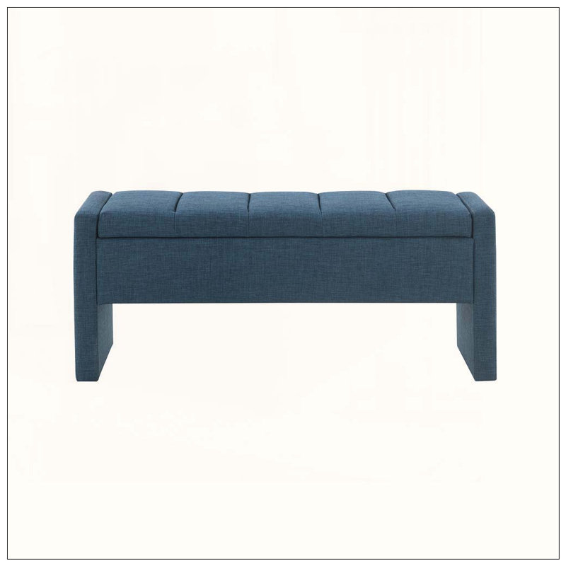 Modern Bed End Bench with Storage, Navy Blue