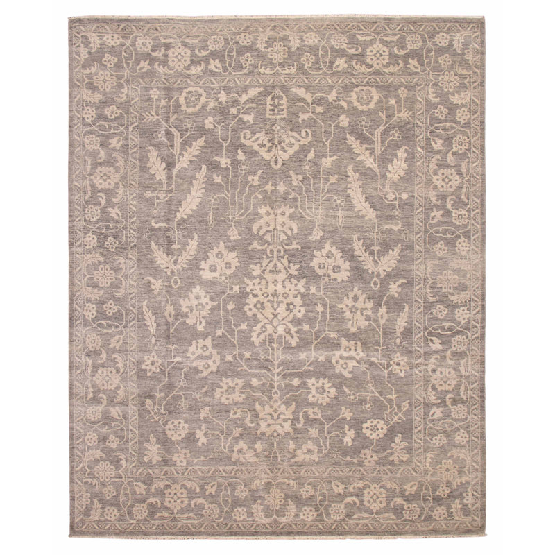 Tapis gris mystique noué à la main unique 12 pi 0 po x 15 pi 2 po