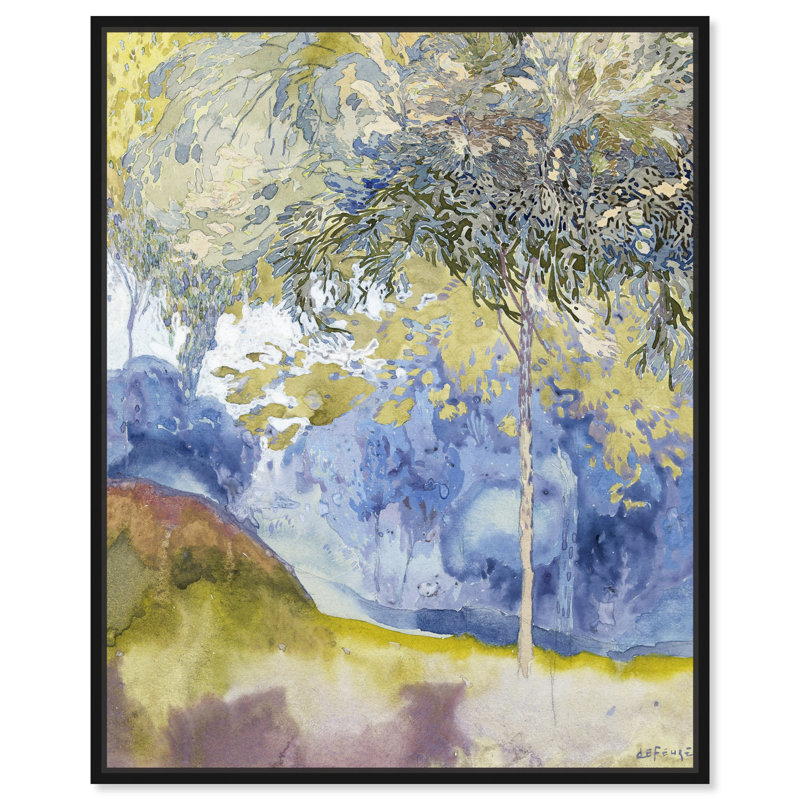 Paysage boisé sur toile, art classique rétro par Art Remedy, Cadre noir, H 25 po x l 21 po