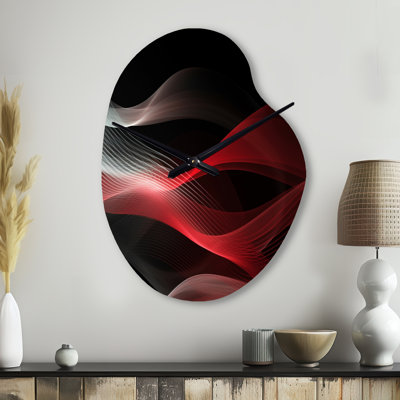 Horloge murale abstraite rouge et noire Contemplative II - Vagues