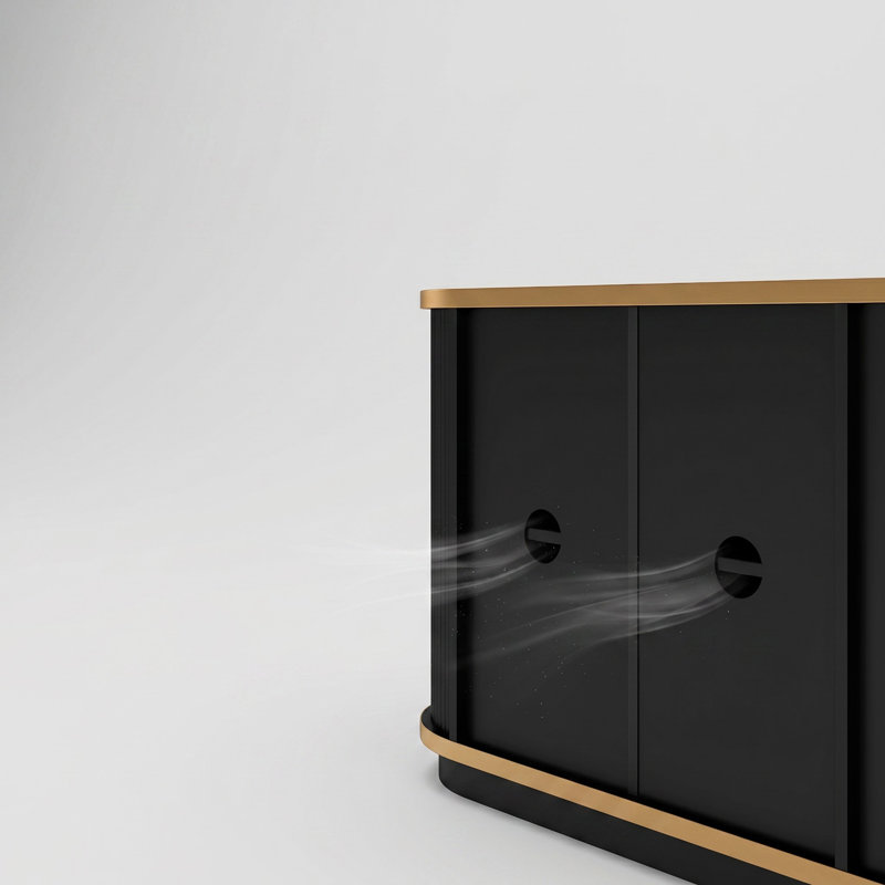 63'' W Sideboard With 4 Fluted Doors And Adjustable Shelves, Black