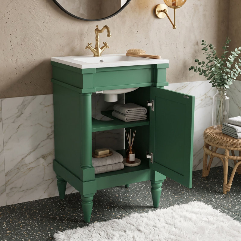 Meuble-lavabo autoportant avec lavabo en céramique et tablette réglable