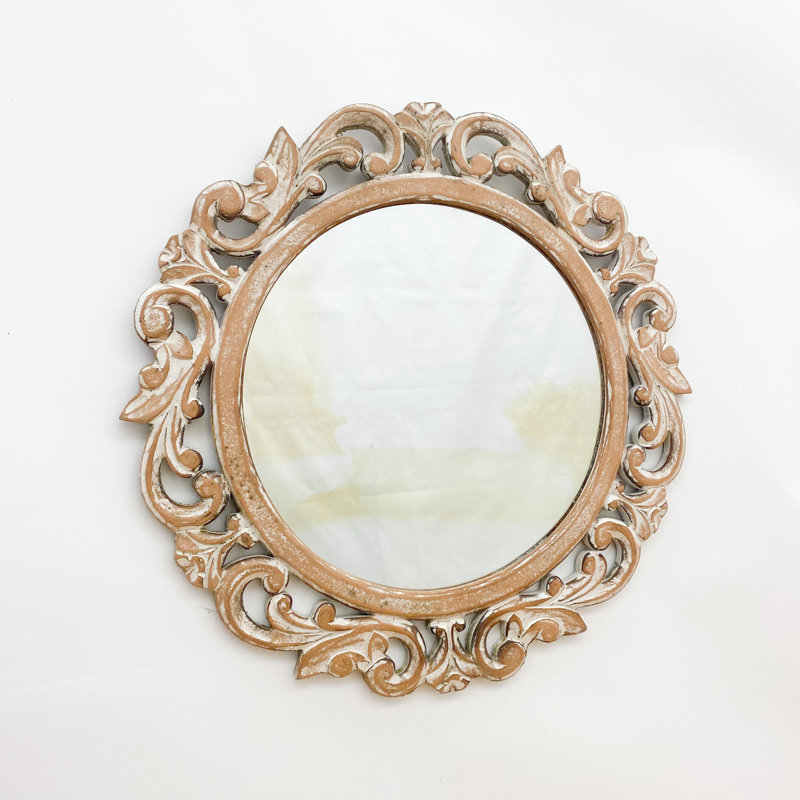 Stylish Alamak Solid Wood Round Mirror – Wall-Mounted Wooden Frame Decorative Accent for Home, & Office