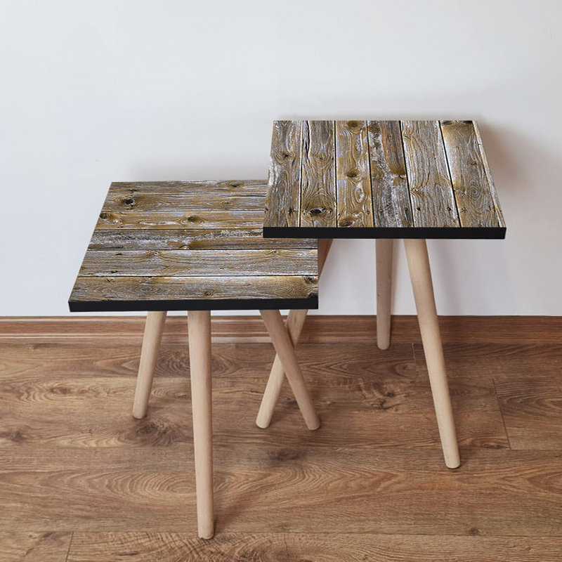 Rustic Nesting Tables (2 Pieces), Brown, 13.8 x 18.5 x 13.8 inches & 13.8 x 16.5 x 13.8 inches | 100% MDF with Beech Wood Legs, Thickness: 0.7 inches | Perfect for Living Room & Home Decor, Stylish & Space-Saving Design